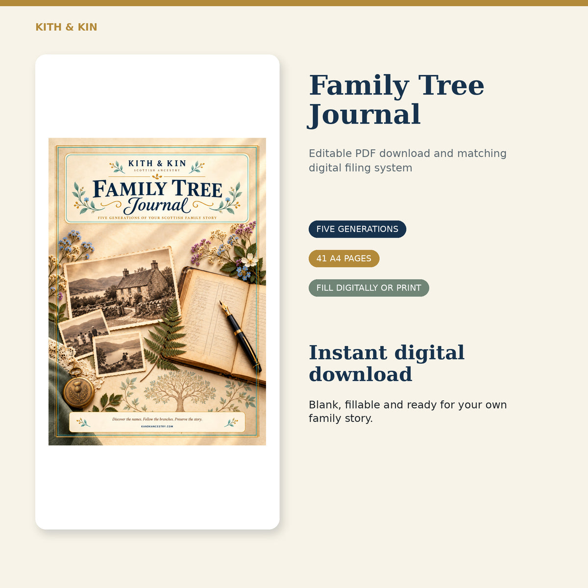 Kith & Kin Family Tree Journal – Editable PDF Download