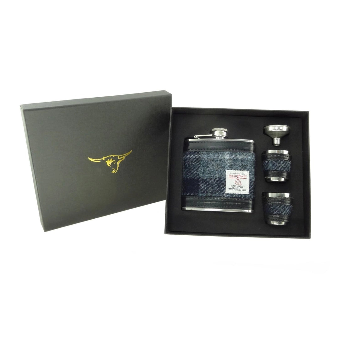 6oz Harris Tweed Hip Flask Gift Set in Gift Box