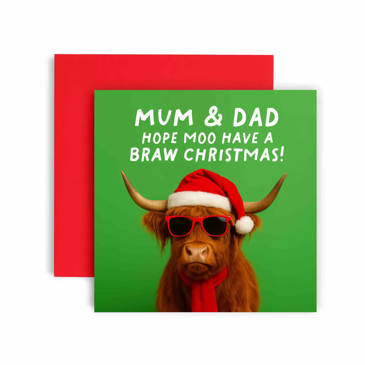 Braw Cow Scottish Christmas Card Mum and Dad