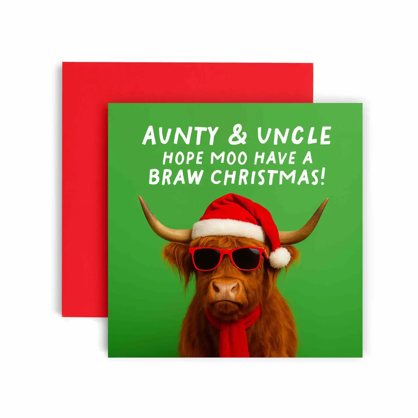 Braw Cow Scottish Christmas Card Aunty and Uncle