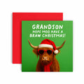 Braw Cow Scottish Christmas Card Grandson