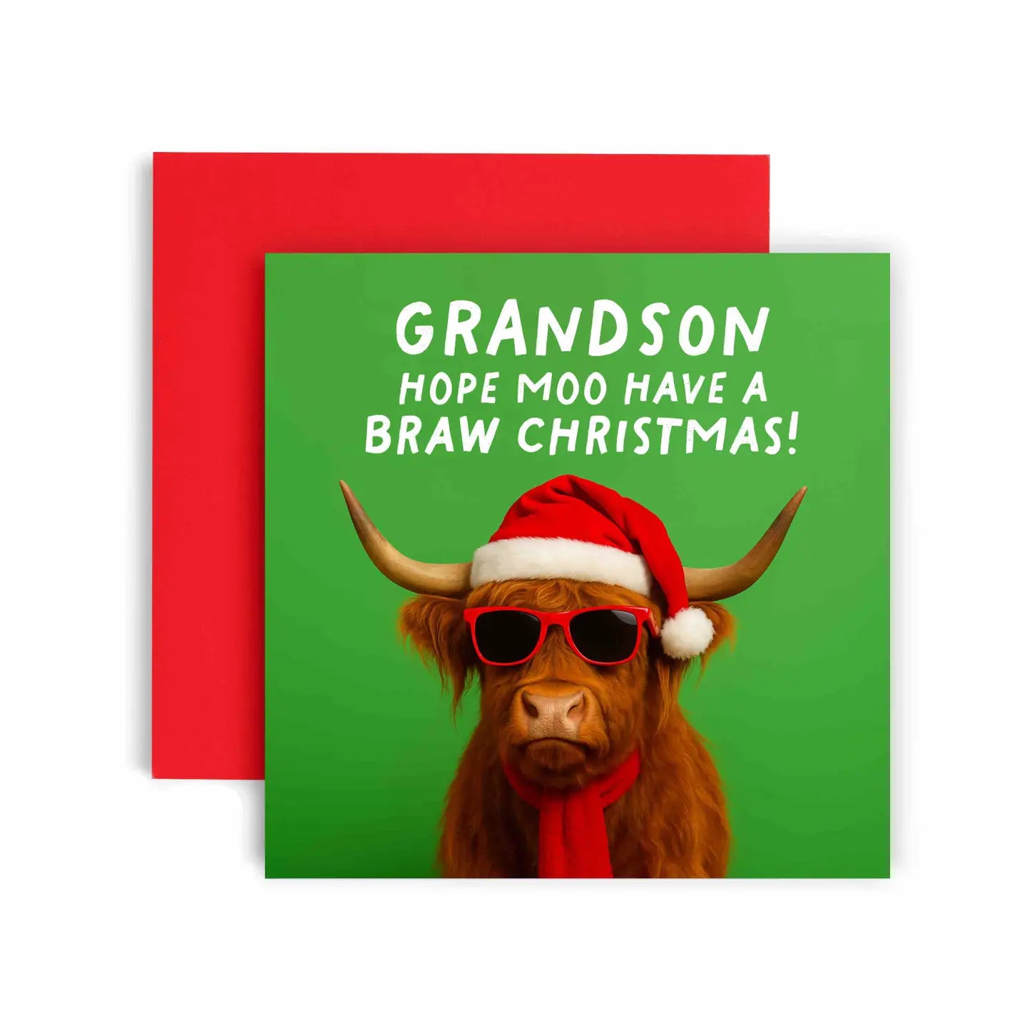 Braw Cow Scottish Christmas Card Grandson