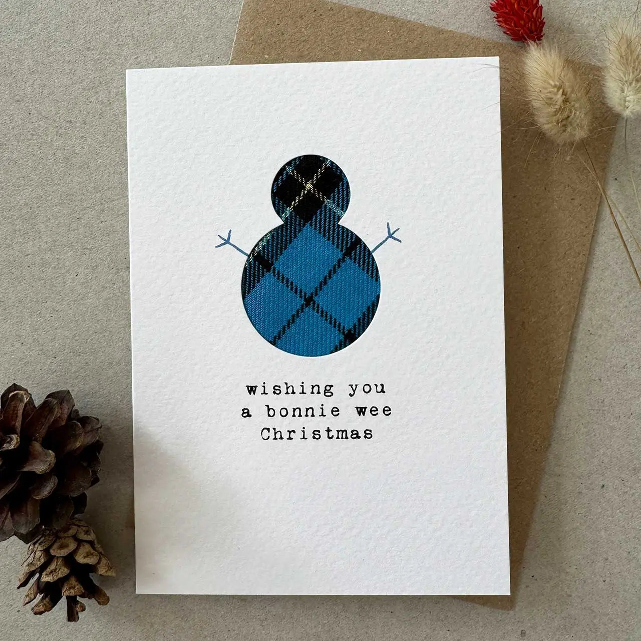 Real Tartan Snowman Christmas Card | Scottish Card